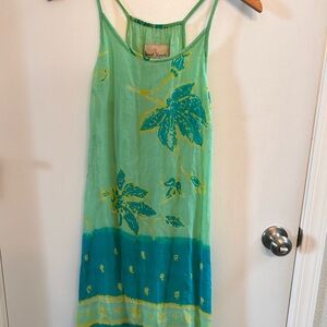 Sacred Threads Women's S/M Green Floral Lined Summer Bohemian Dress Rayon